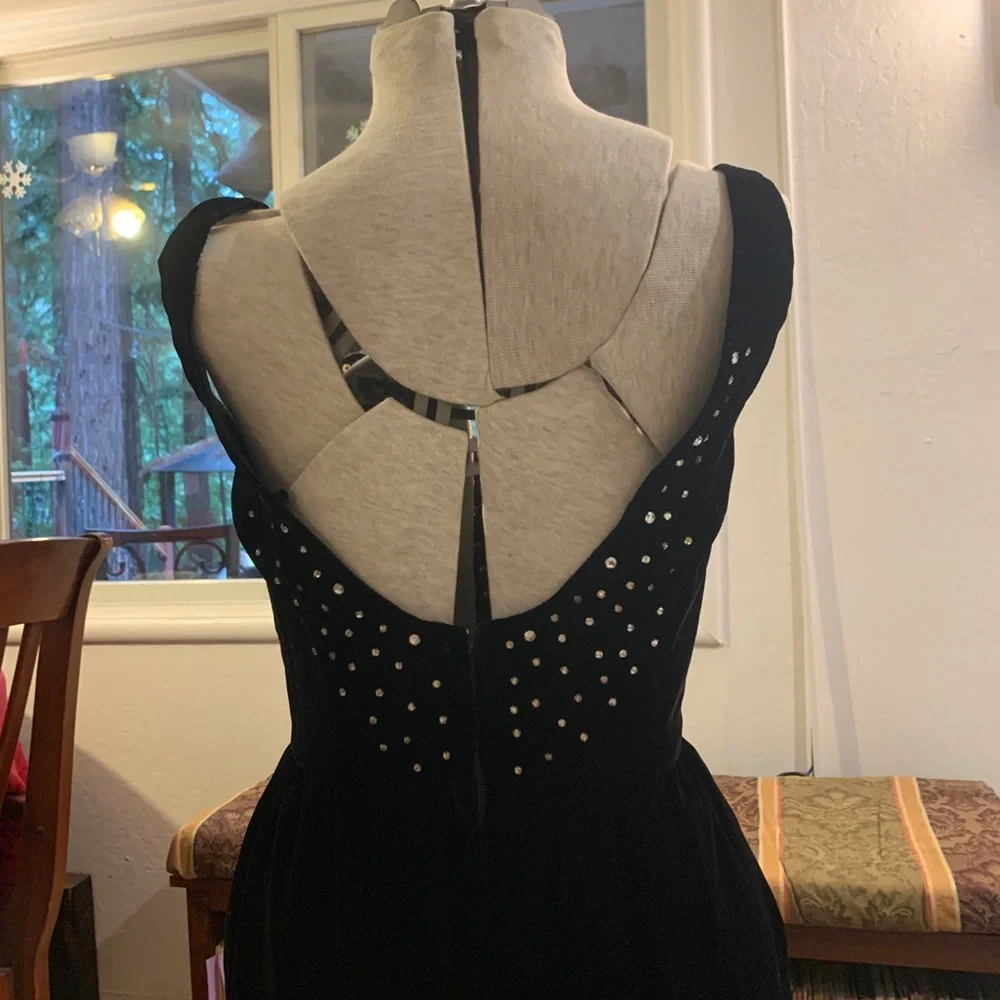 Black Velvet Vintage Rhinestone Dress - Picture 3 of 8